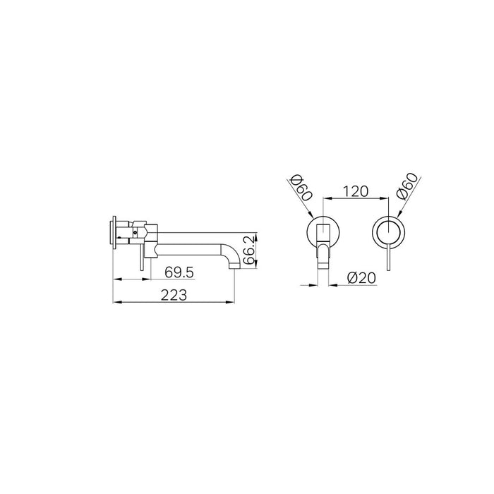 225mm Nero Mecca Brass Round Wall Basin/Bath Mixer With Swivel Spout