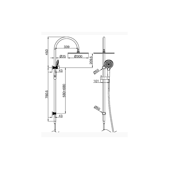 Nero Opal Brass Brushed Nickel/Brushed Gold/Brushed Bronze Bracket Graphite With Air Shower Twin Showers