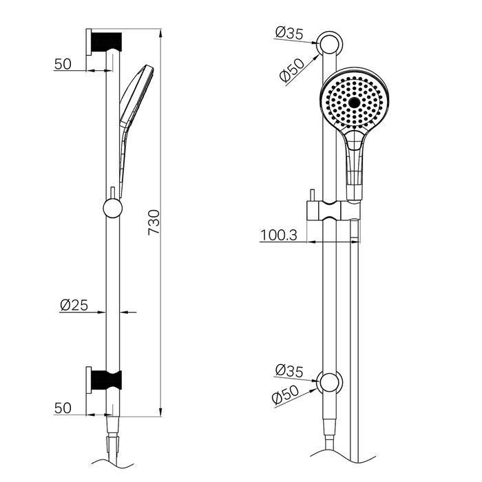 730mm Nero Opal Round Metal 3 Function One-Touch Cleaning Shower Rail With Air Shower II