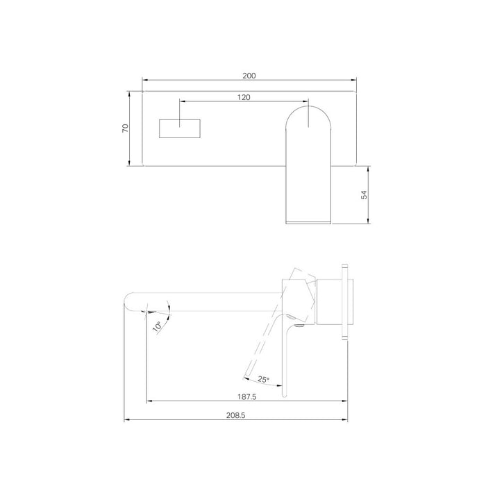 187mm Nero Bianca Brass Soft Square Spout Wall Basin/Bath Mixer