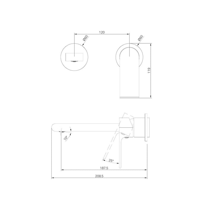 187mm Nero Bianca Brass Soft Square Spout Wall Basin/Bath Mixer Separate Back Plate