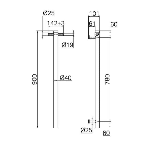900mm Nero Mecca 304 Stainless Steel Vertical Single Heated Towel Rail