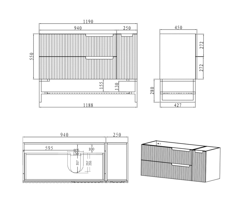 600-1500*460*550mm Noosa Matte White High Moisture Resistant Plywood/Polyurethane Wall Hung Vanity