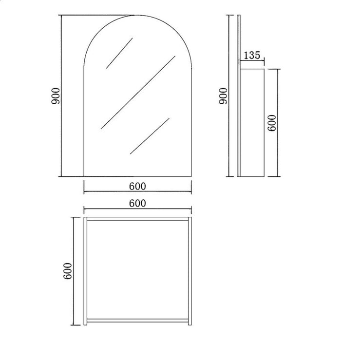600*900mm Poseidon Olivia Arch Copper-free PVC Shaving Cabinet