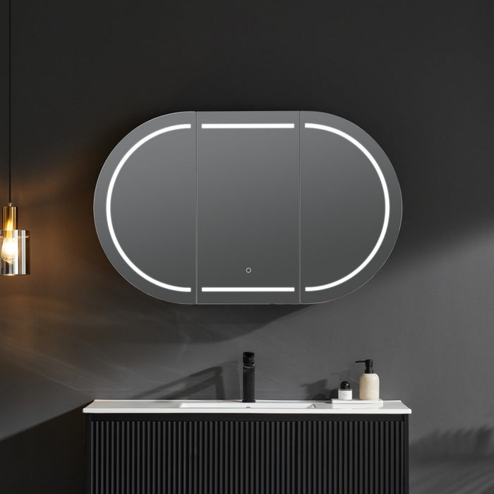 900/1200/1500mm Poseidon LED Olivia Oval Copper-free Polyurethane Shaving Cabinet