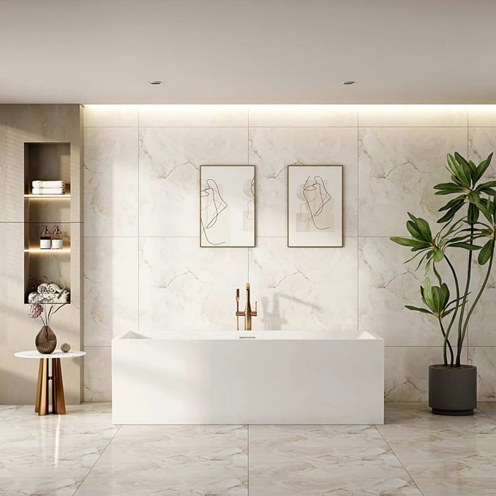 1300/1400/1500/1700mm Mercio Orta Gloss White Rectangle Multi-Fit Freestanding Bathtub