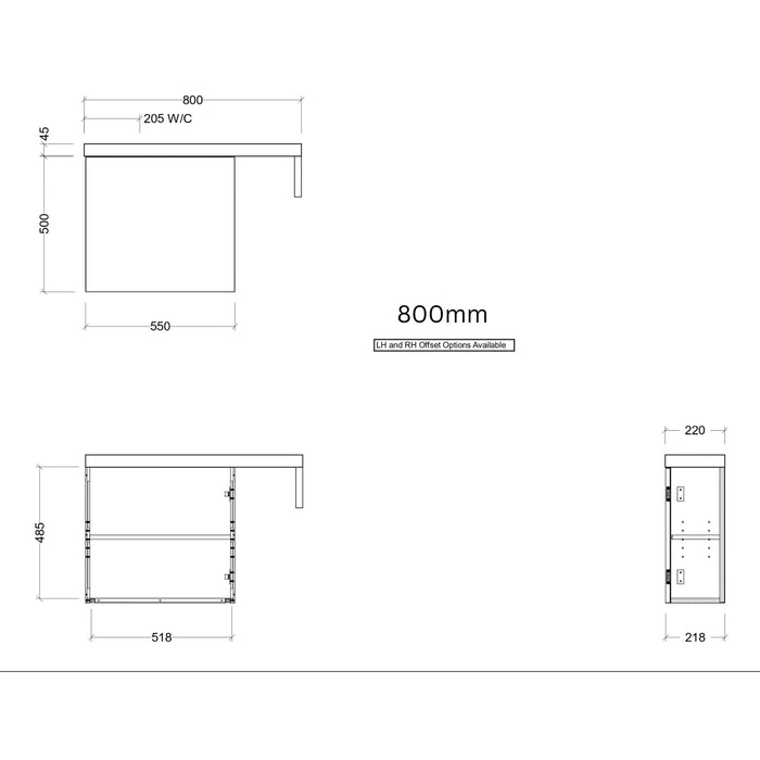 TIMBERLINE OSCAR SPACE SAVING SINGLE BOWL CUSTOM WALL HUNG VANITY