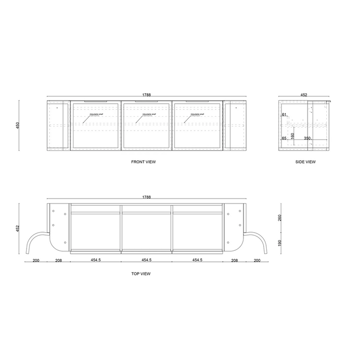 600-1800*450*452mm Hampshire Stain Black Moisture Resistant Plywood Curve Wall Hung Vanity
