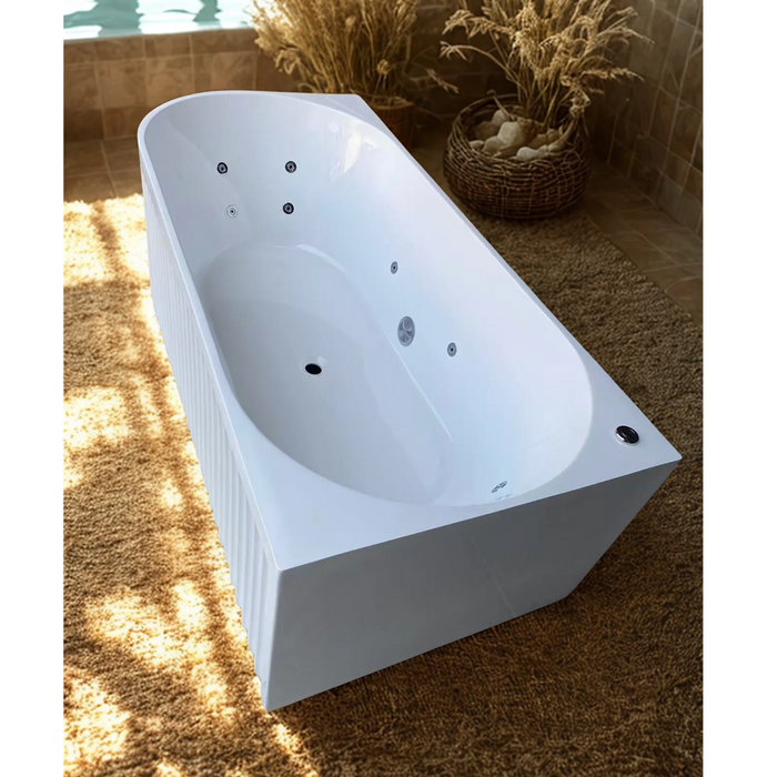 1700*800*580mm Broadway Oviedo Gloss White/Matt White 10 Jets Fluted Back To Wall Freestanding Spa Bath
