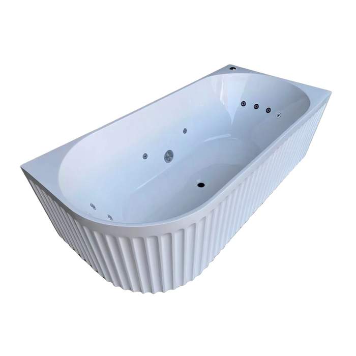 1700*800*580mm Broadway Oviedo Gloss White/Matt White 10 Jets Fluted Back To Wall Freestanding Spa Bath