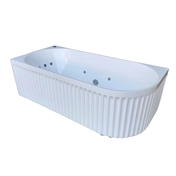 1700*800*580mm Broadway Oviedo Gloss White/Matt White 10 Jets Fluted Back To Wall Freestanding Spa Bath