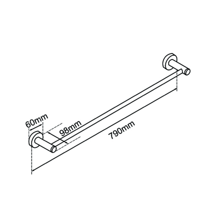 800mm Lucid Pin Series Round Black Single Towel Rack Rail