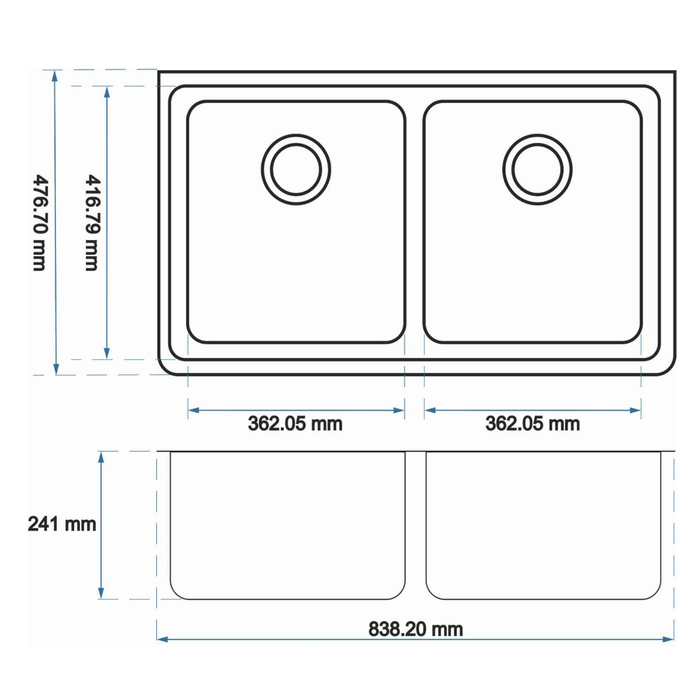 838*476*241mm Black/White Kitchen Sink Granite Stone Under Mount Double Bowls