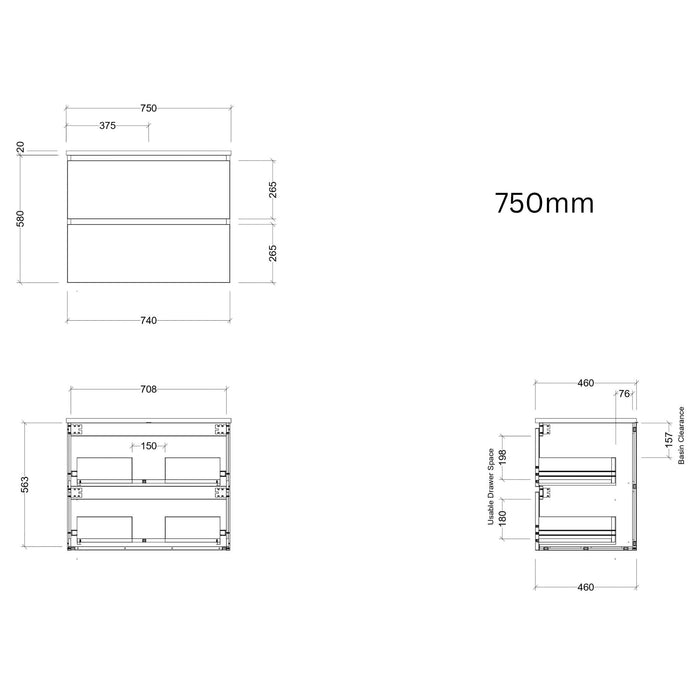 TIMBERLINE OXBOW CUSTOM WALL HUNG VANITY (ALL SIZING)
