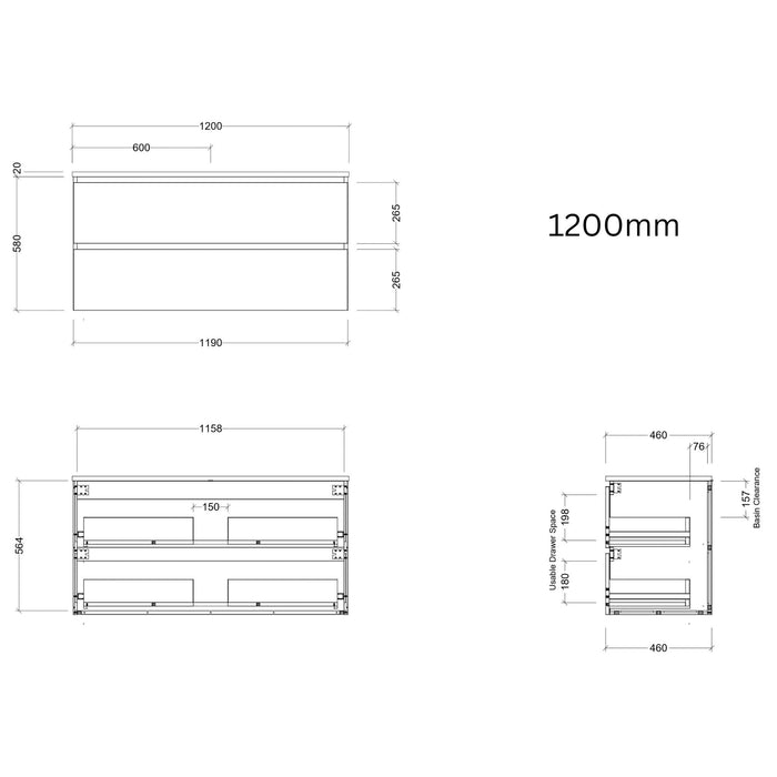 TIMBERLINE OXBOW CUSTOM WALL HUNG VANITY (ALL SIZING)