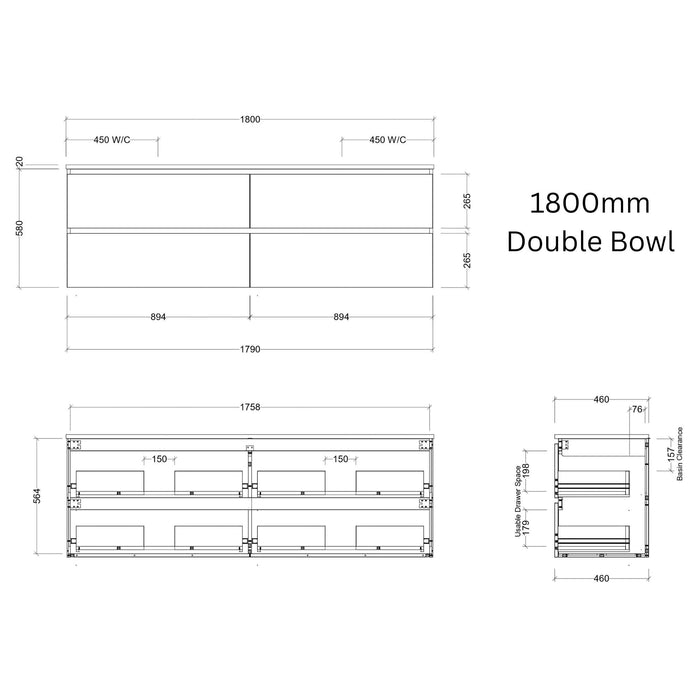 TIMBERLINE OXBOW CUSTOM WALL HUNG VANITY (ALL SIZING)
