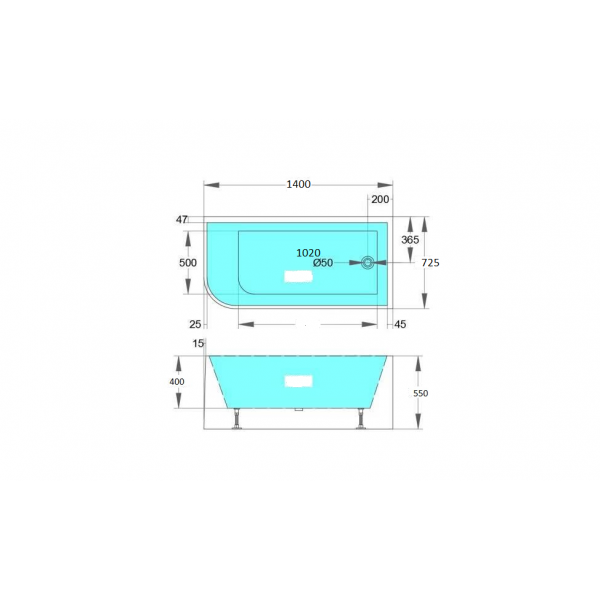 1300-1400mm Sima Oliver Gloss White Acrylic Corner Bathtub No Overflow