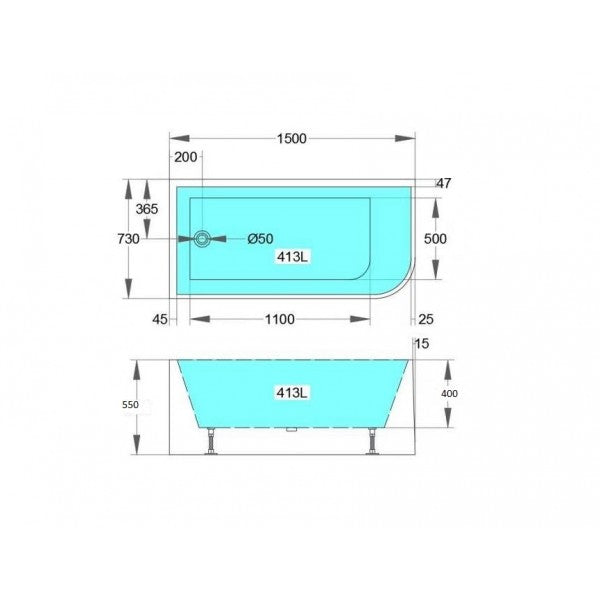 1500mm Sima Oliver Gloss White Acrylic Corner Back Baths No Overflow
