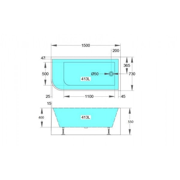 1500mm Sima Oliver Gloss White Acrylic Corner Back Baths No Overflow