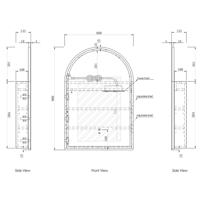 900*600mm OTT Archie Natural Oak/Black Oak/Matte White Arch Wall Mounted LED Shaving Cabinet
