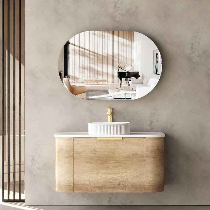 900*460*450mm OTTI Bondi Natural Oak High Moisture Resistant Plywood Bathroom Curve Wall Hung Vanity