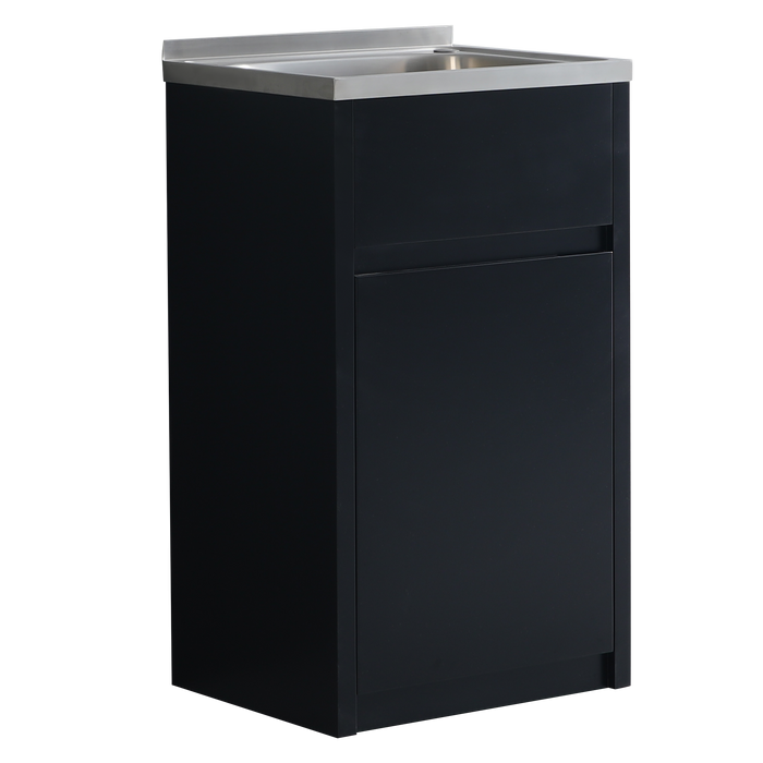 454*555*890mm 35 Litre Matte Black 304 Stainless Steel Sink With PVC Laundry Tub Cabinet