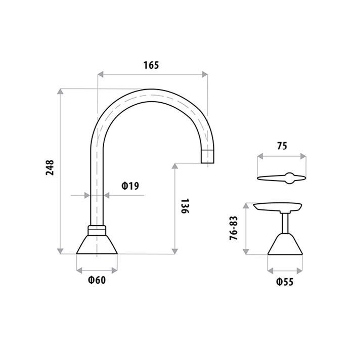 Kirra Lever Vanity Hob Sink Three-Piece Set Chrome Solid Brass