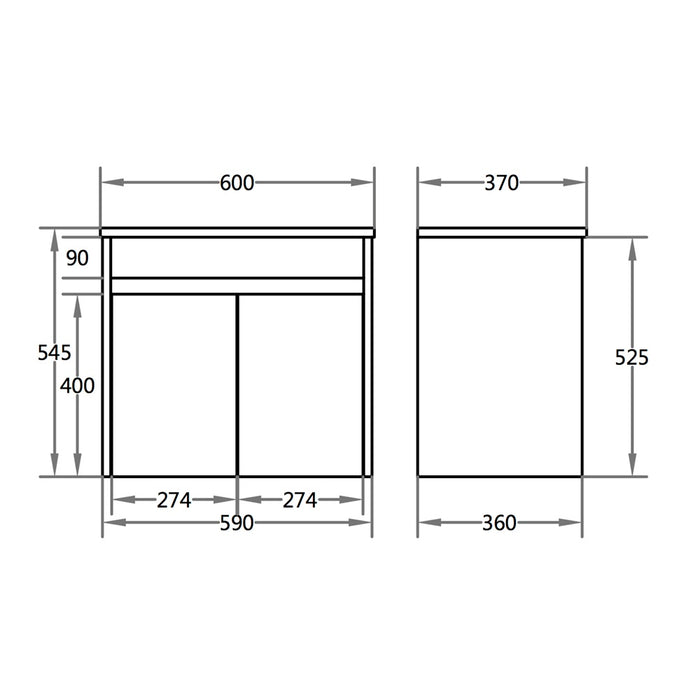 600-900*370mm Bathroom Slim Vanity PVC White Freestanding/Wall Hung Soft Closing Doors / Drawers Cabinet Only and Ceramic Top Available