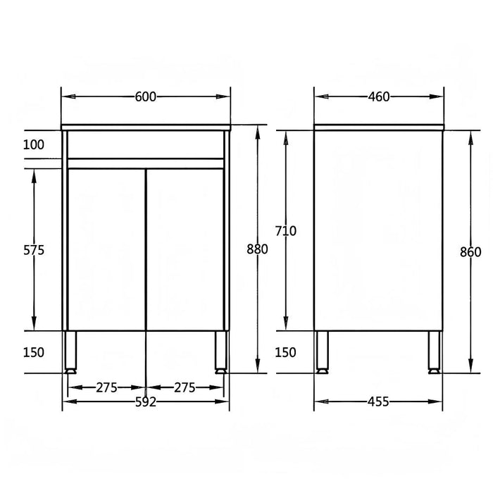600*460*710mm Poseidon Polar White PVC-Standard Laundry Tub With Ceramic Top