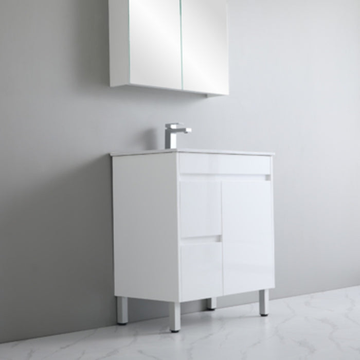 600-900*370mm Bathroom Slim Vanity PVC White Freestanding/Wall Hung Soft Closing Doors / Drawers Cabinet Only and Ceramic Top Available