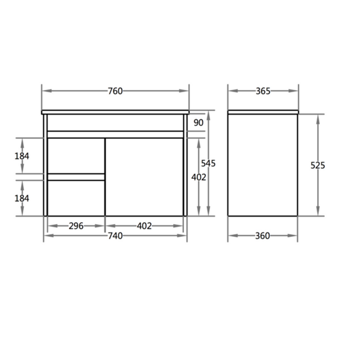 600-900*370mm Bathroom Slim Vanity PVC White Freestanding/Wall Hung Soft Closing Doors / Drawers Cabinet Only and Ceramic Top Available