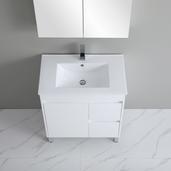 600-900*370mm Bathroom Slim Vanity PVC White Freestanding/Wall Hung Soft Closing Doors / Drawers Cabinet Only and Ceramic Top Available