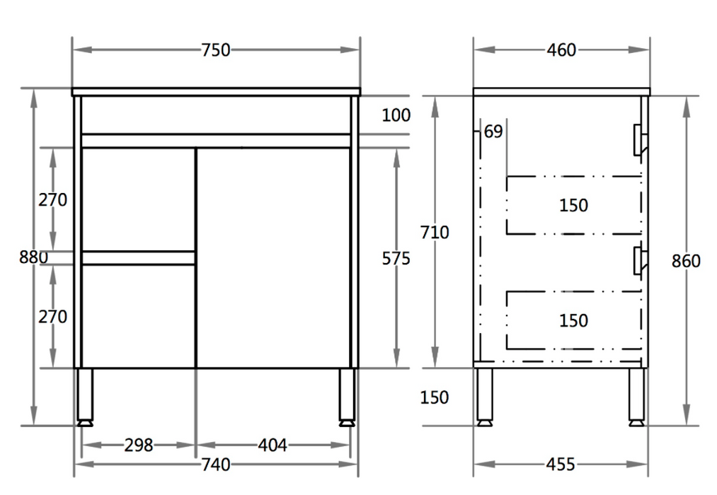 600-750*460mm Bathroom Vanity Standard PVC Gloss White Freestanding With Legs Vanity - HD reno