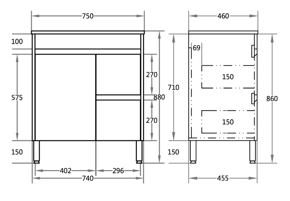 600-750*460mm Bathroom Vanity Standard PVC Gloss White Freestanding With Legs Vanity - HD reno
