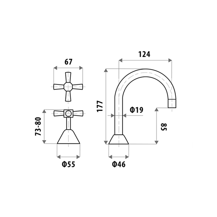 Kirra Profile Fixed Spout Basin Three-Piece Set Chrome Solid Brass