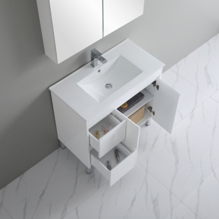 600-900*370mm Bathroom Slim Vanity PVC White Freestanding/Wall Hung Soft Closing Doors / Drawers Cabinet Only and Ceramic Top Available