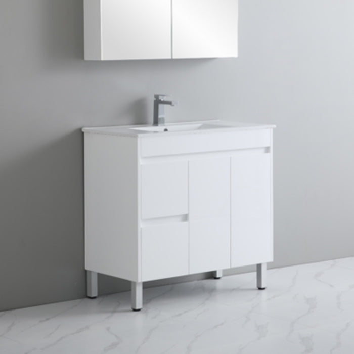 600-900*370mm Bathroom Slim Vanity PVC White Freestanding/Wall Hung Soft Closing Doors / Drawers Cabinet Only and Ceramic Top Available