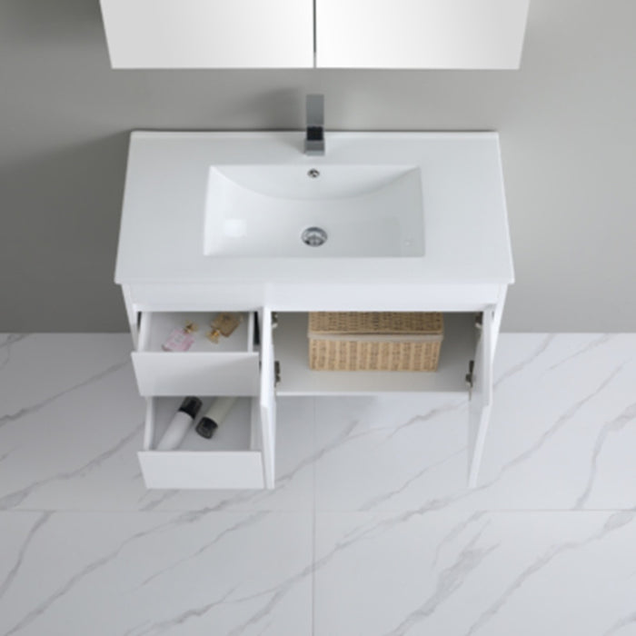 600-900*370mm Bathroom Slim Vanity PVC White Freestanding/Wall Hung Soft Closing Doors / Drawers Cabinet Only and Ceramic Top Available