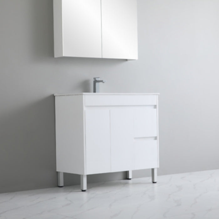 600-900*370mm Bathroom Slim Vanity PVC White Freestanding/Wall Hung Soft Closing Doors / Drawers Cabinet Only and Ceramic Top Available