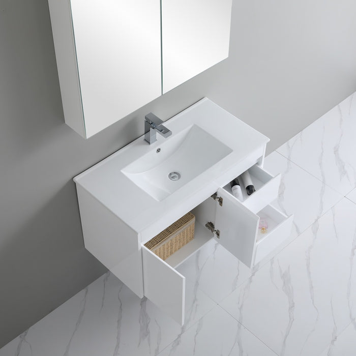 600-900*370mm Bathroom Slim Vanity PVC White Freestanding/Wall Hung Soft Closing Doors / Drawers Cabinet Only and Ceramic Top Available