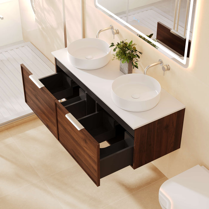 1200-1500*455*390mm Mercio Paris Walnut Woodmatt Sharp-Edged Wall Hung Vanity