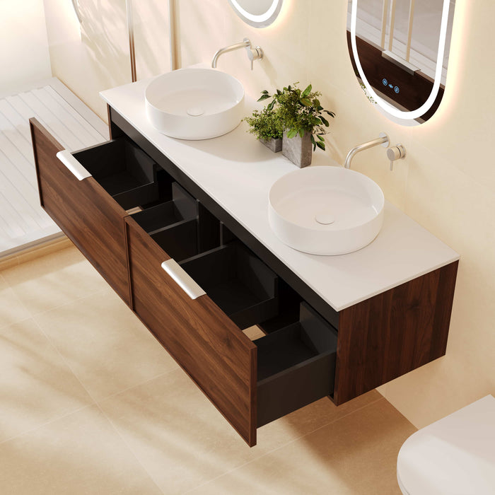 1200-1500*455*390mm Mercio Paris Walnut Woodmatt Sharp-Edged Wall Hung Vanity