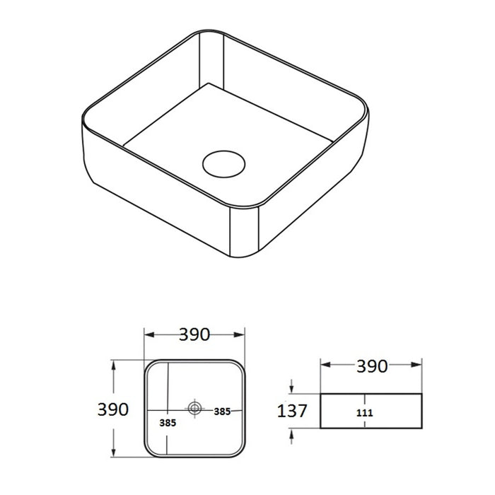390*390*135mm Poseidon Color PA3838 Matt White And Matt Black Ceramic Square Above Counter Basin