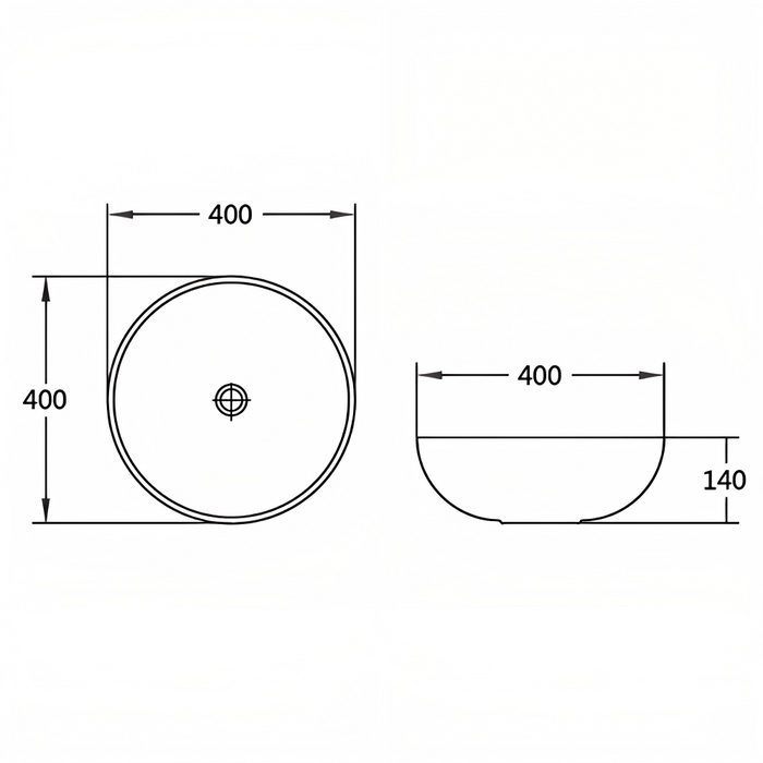 400*400*140mm Poseidon Color PA4040 Matt Grey Ceramic Round Above Counter Basin