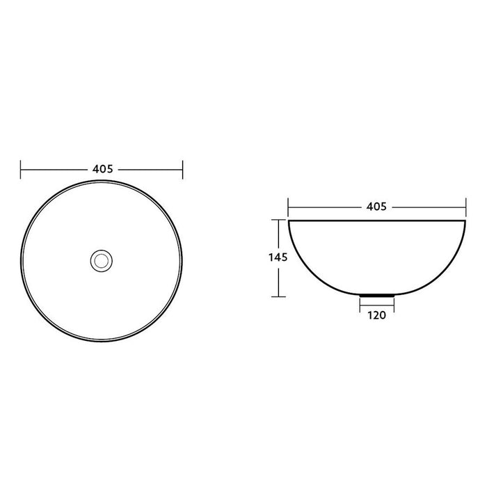 400*400*130mm Poseidon Matt Color PA4040 Matt Black Ceramic Round Above Counter Basin