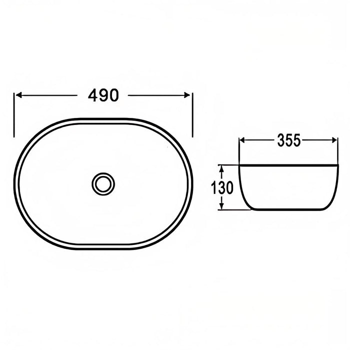 490*355*130mm Poseidon Ultra Slim PA4935 Gloss White Ceramic Oval Above Counter Basin