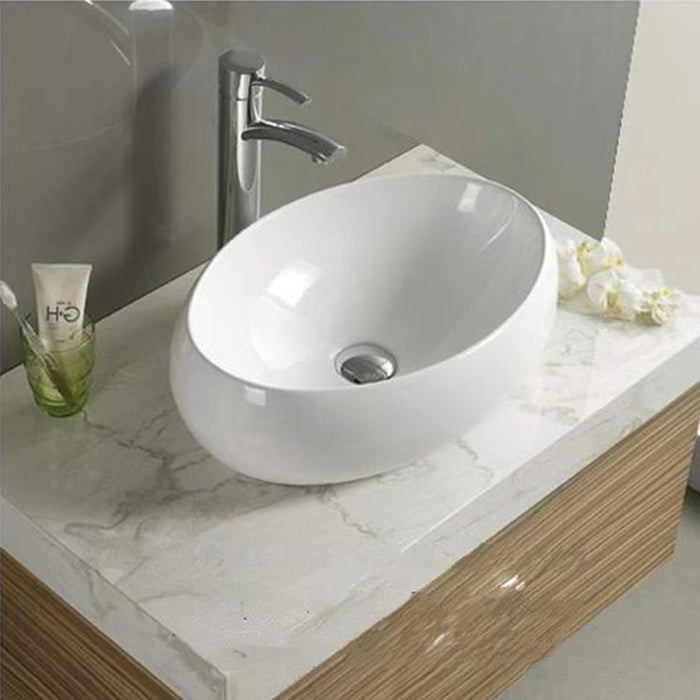 600*400*150mm Poseidon Ultra Slim PA6040 Gloss White Ceramic Oval Above Counter Basin