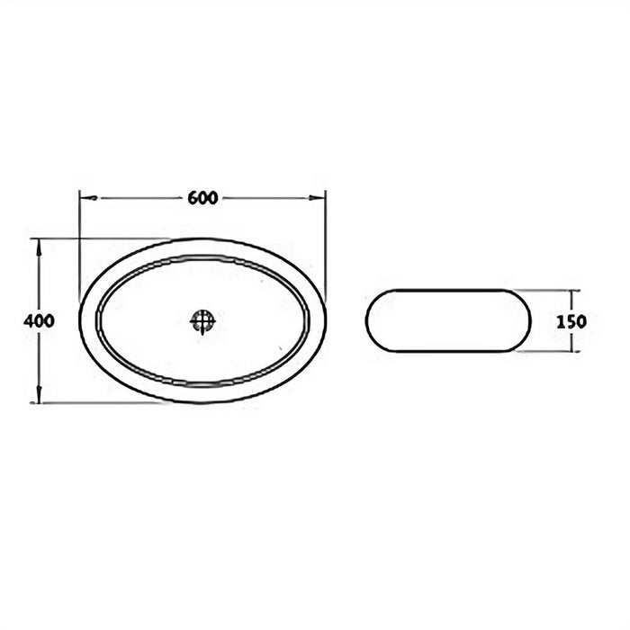 600*400*150mm Poseidon Ultra Slim PA6040 Gloss White Ceramic Oval Above Counter Basin