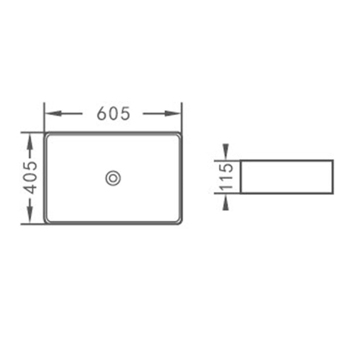 605*405*115mm Poseidon Ultra Slim PA6140 Gloss White Ceramic Rectangle Above Counter Basin