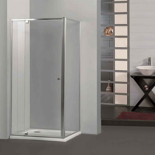 700-1470x2000mm Semi-frameless L Shape Pivot Door with Return Panel Chrome/Black Fittings 6mm Glass Shower Screens